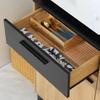 Meuble de cuisine multi-rangement avec tiroir, 3 portes, 4 niches et passe-câbles, hauteur 180 cm, noir et bois naturel