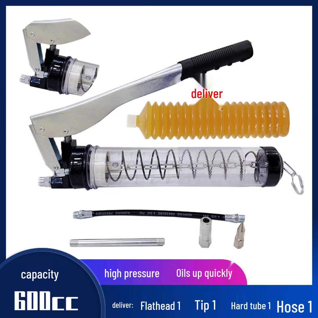 Caterpillar Transparent Grease Gun - High Pressure Manual Injector with Zipper Cartridge, Single/Double Pressure Rod.