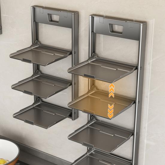 Kitchen Storage Rack Wall Mounted with Suction Cup Organizer Foldable Serving Platter Countertop Shelf for Bowls Plates