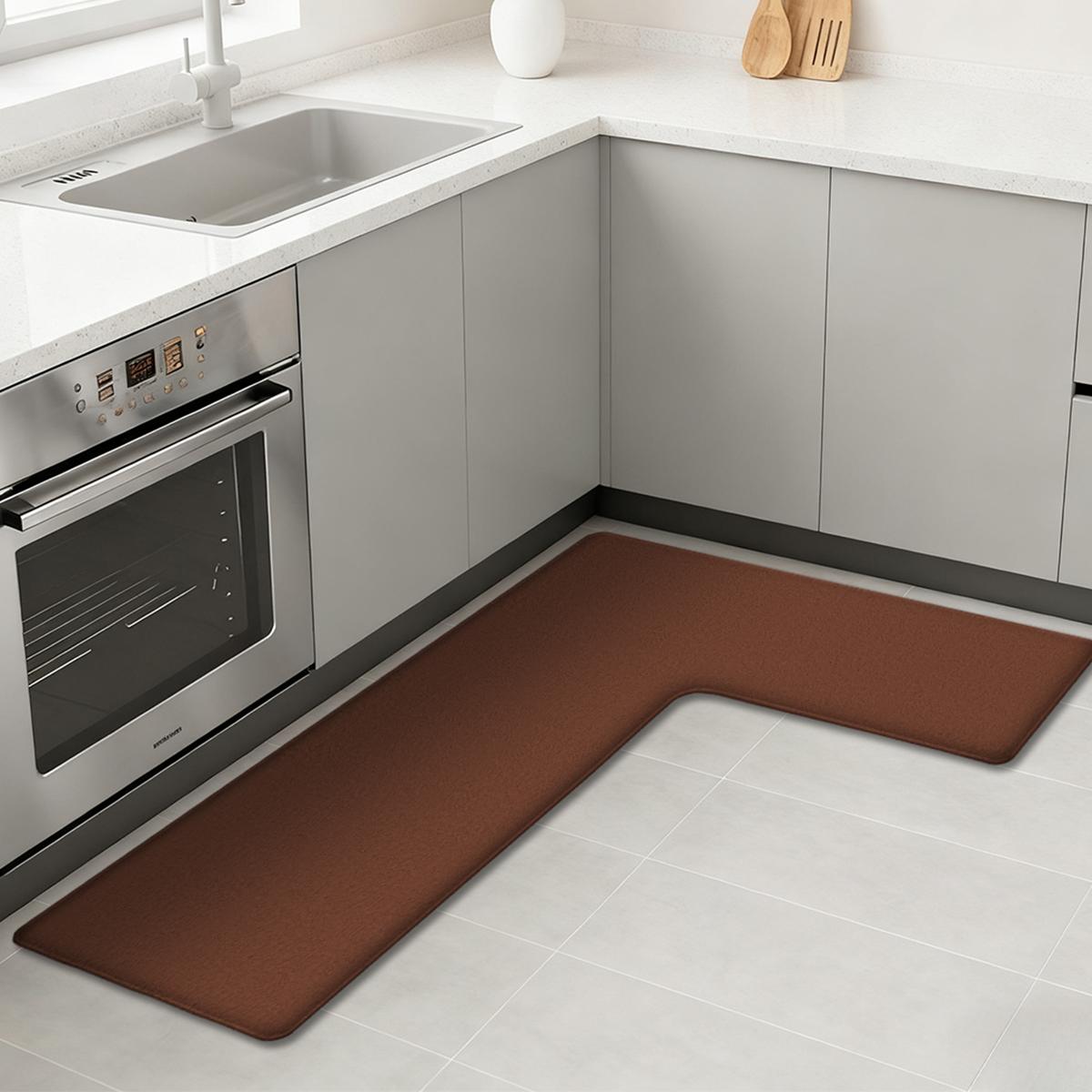

Solid color L-shaped kitchen anti-slip mat flannel bathroom mat thickened plush dining mat toilet absorbent mat 120x80x45cm коричневий