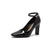 Patent Leather High Heel Women Mary Jane Shoes Fashion Square Toe Buckle Shoes Spring Autumn Ladies Elegant Party Dress Shoes