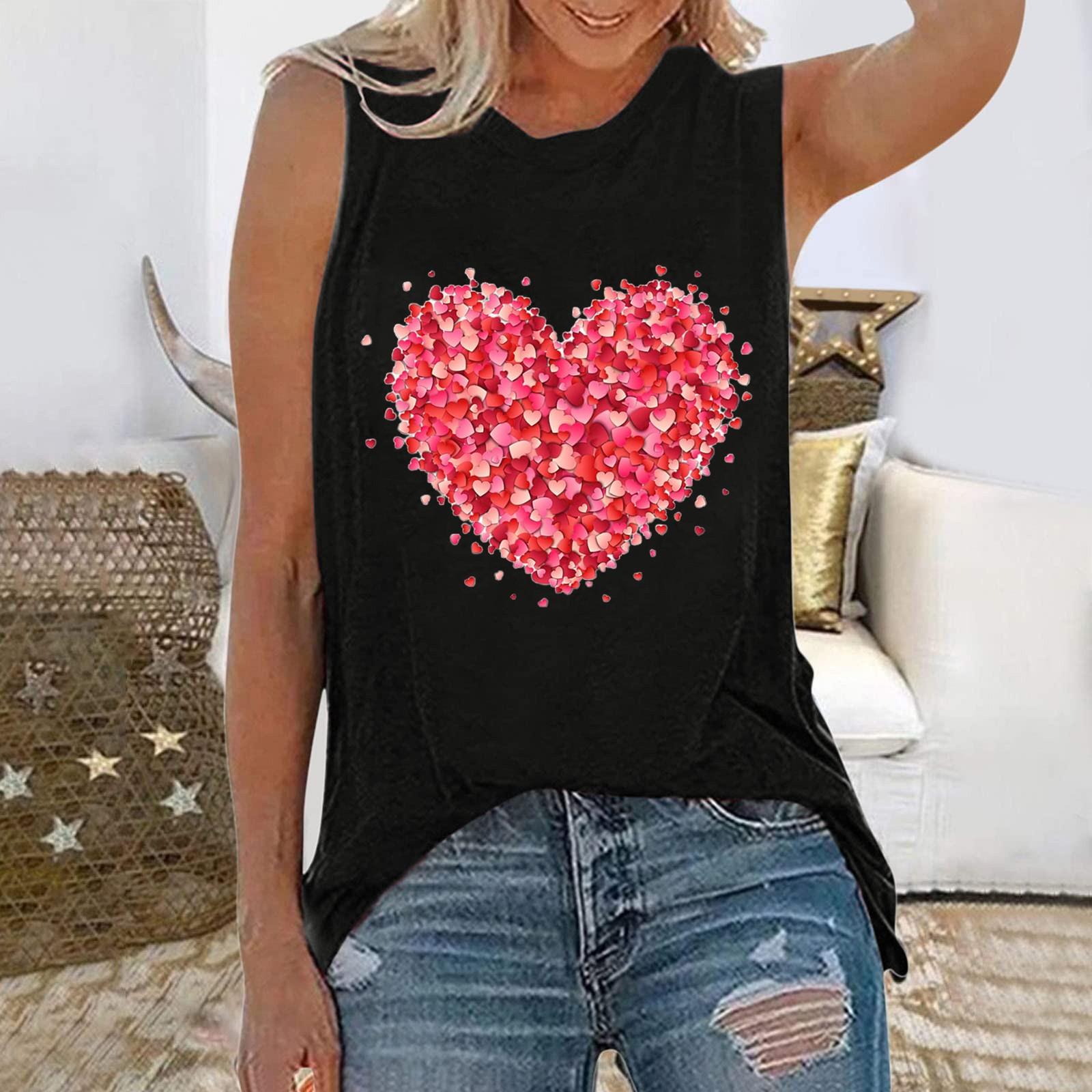Women s Fashion Casual Sleeveless Tank Top Classic Valentine s Day Print Unisex Classic T-Shirt L
