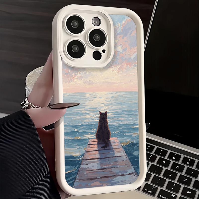 Phone Case for iPhone 17 Air 16E 15 16 Pro Max Black Cat Aesthetic Pattern Cover 14 Plus 13 12 Mini Soft Shell Silicone Fundas