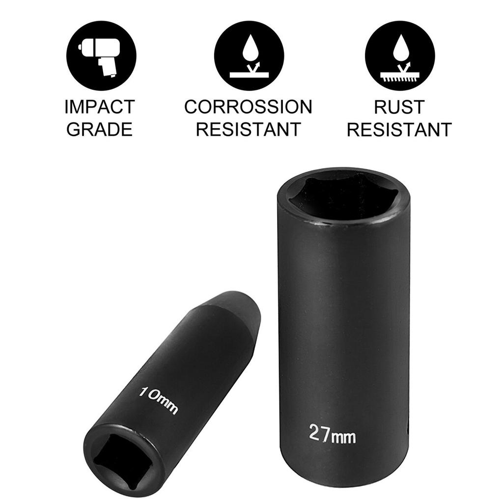 Impact Socket Set, 1/2" 26 Piece Impact Sockets, Deep Socket, 6-Point Sockets, 1/2 Inches Drive Socket Set Impact Metric 10mm - 36mm, Cr-V Rugged