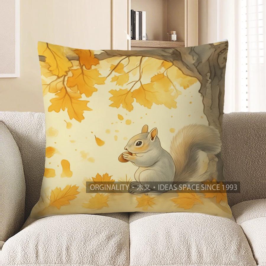 Home Decor Squirrel With Autumn Leaves Decorative Pillow Pattern Cushion Cover Suitable For Sofa Bedroom Car Pillow Cover