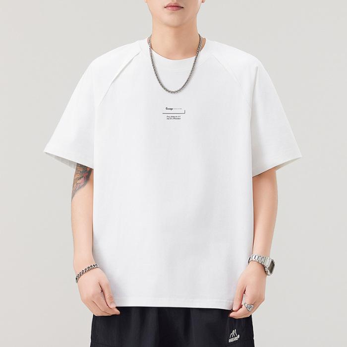 300g Heavy Short-sleeved T-shirt for Men's Summer New Solid Color T-shirt Retro Five-point Sleeve Loose