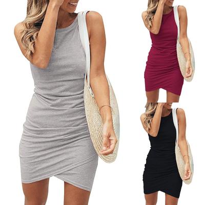 Fashion Women's Color Round Neck Sleeveless Leisure Time Overlapping Dress