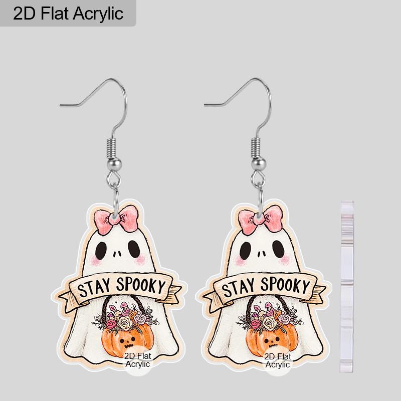 2D Flat, 1 Pair/2 Pairs Halloween Ghost and Pumpkin Flower Basket Acrylic Earrings Halloween Earrings Trendy Female Earrings Holiday Party Gifts