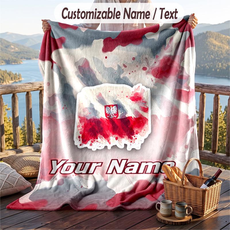 Flannel Blanket Poland Football Print Custom Name Text Soft Throw for Sofa Bed