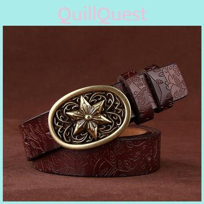 Retro Style Cowhide Belt For Women With Thick Strap And Classic Metal Buckle