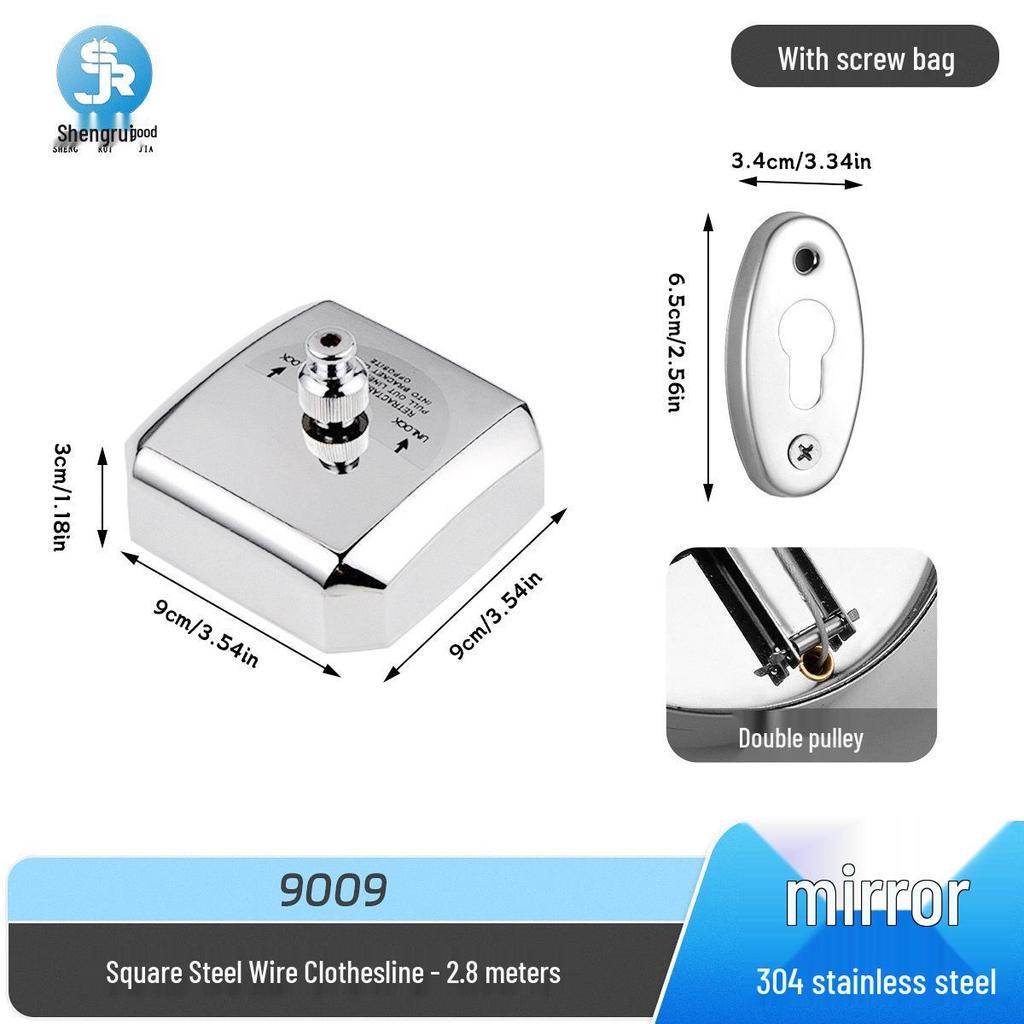304 Stainless Steel Retractable Clothesline - No-Drill, Invisible Wall Mount, Indoor Nylon Drying Rope