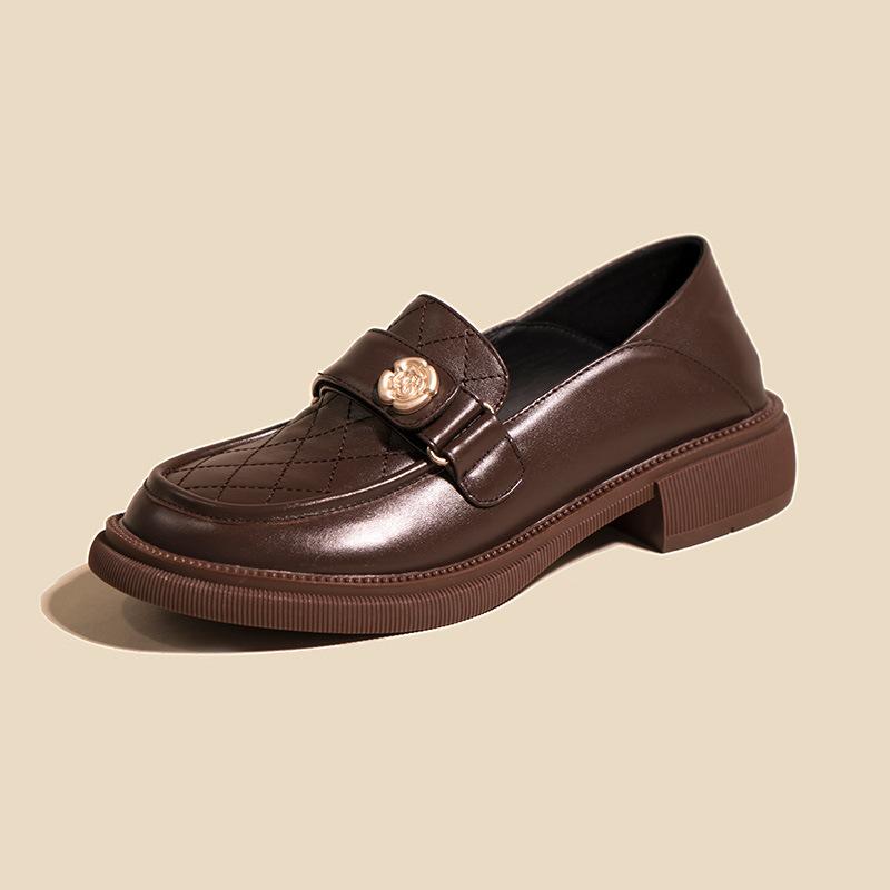 New Fashion Women Spring Summer Luxury Leather Flats Ladies Square Toes Loafers Ladies Low Heels Designer Shoes Black Brown