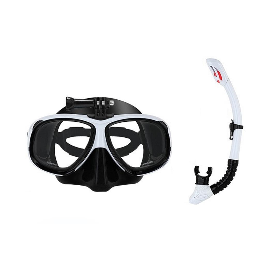 Snorkeling Mask with Action Cam Mount Dry Snorkel Set Comfortable Silicone Diving Goggle for Travel Easy Breathing