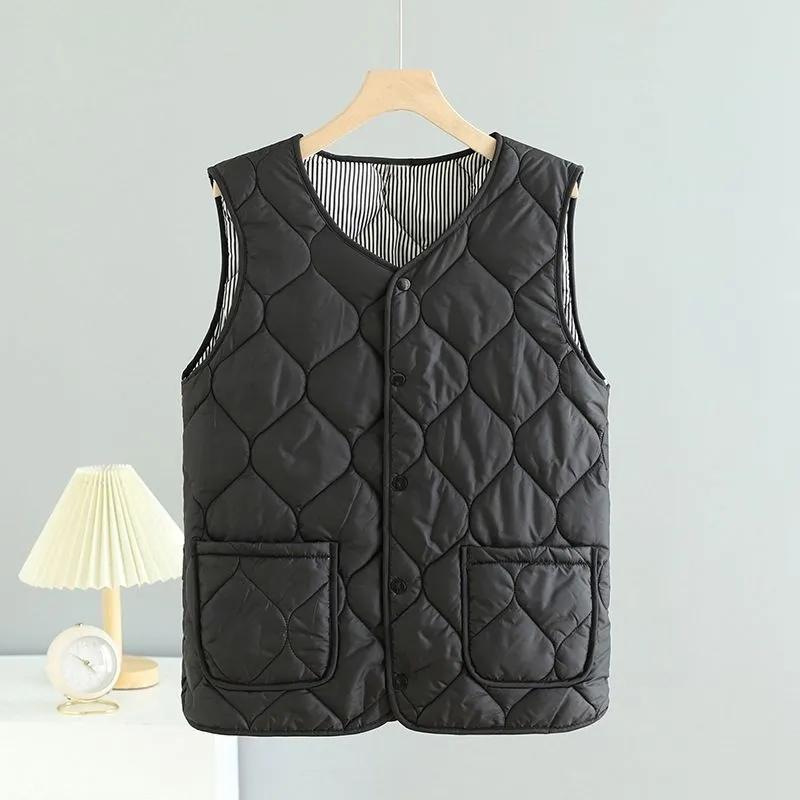 Winter Women's Multi Layer Vest with Storage Bag Thin Lined Button Closure V-neck Sleeveless Solid Color Windproof Heat-retaining Outdoor