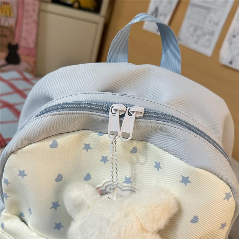 Süßer Nylon-Rucksack für Damen – Kawaii Stern & Punkt Muster Schultasche mit mehreren Taschen und verstellbaren Trägern, Perfekt für den täglichen Gebrauch