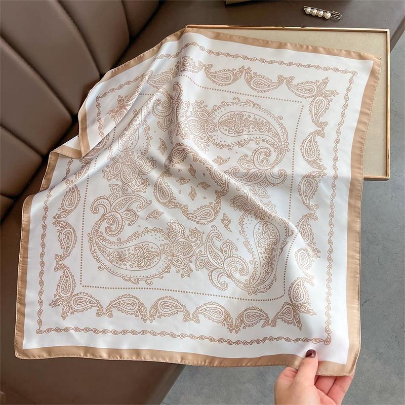 Square Silk Scarves With Cashew Print For Women, 70x70cm, Hijab, Decoration, Neck Ties, Soft Satin Bag Ribbons