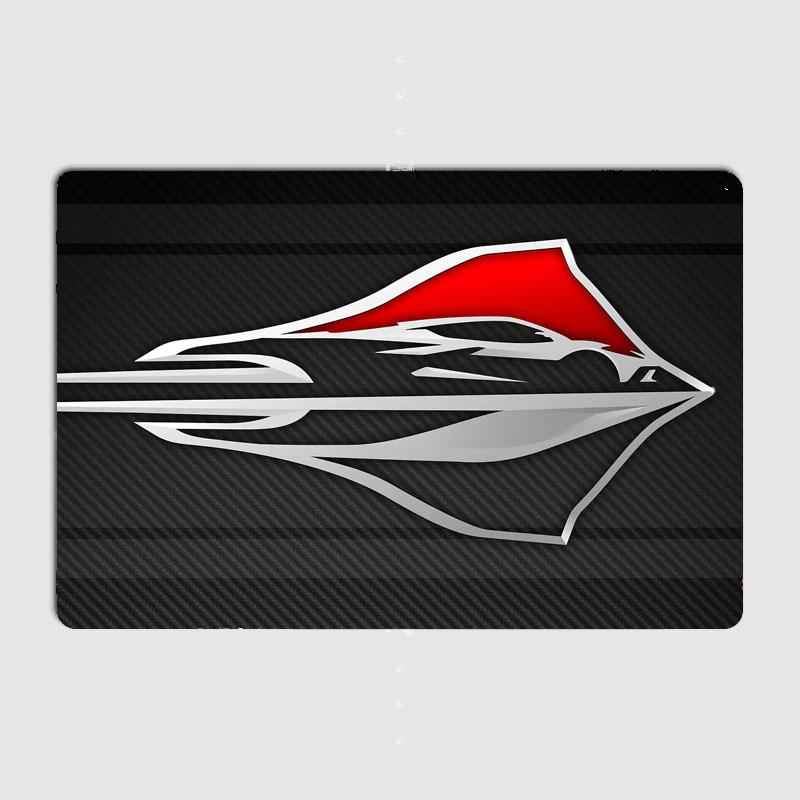 Rare Badge iconic C8 STINGRAY CORVETTE Race Car Retro Metal Poster Sign Car Shop Garage Club Wall Room Decoration Home Decor