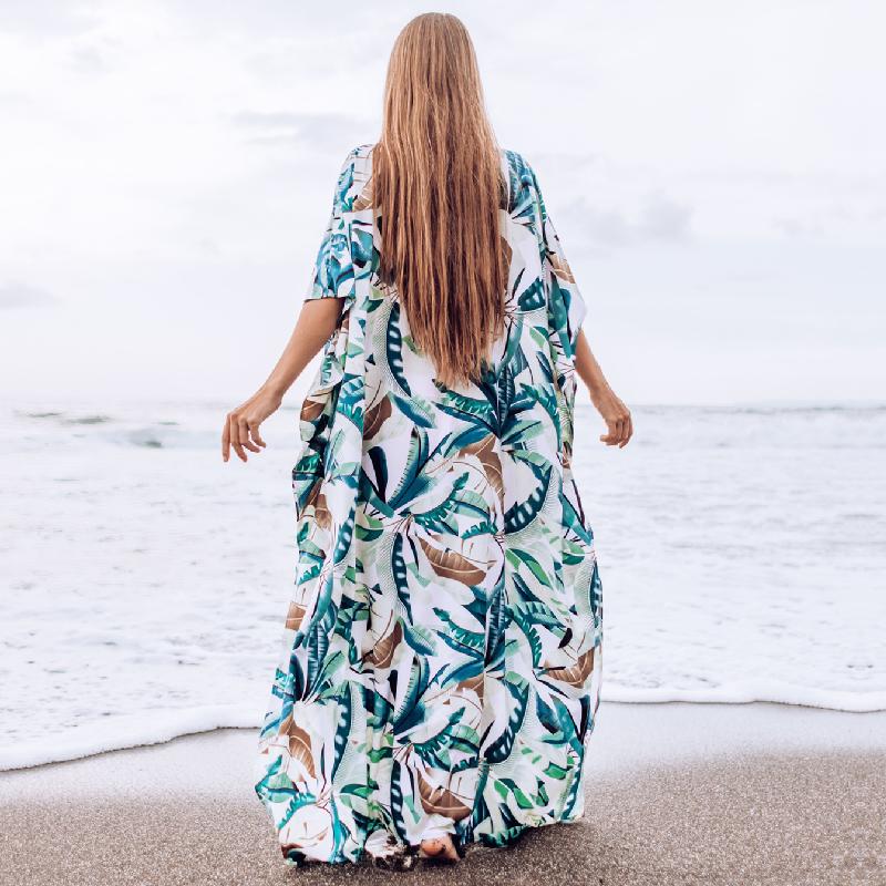 EDOLYNSA 2024 Quick-Drying Bohemian Women Summer Beach Dress Swim Wear Cover Up Tunic Sexy Deep Kaftan Beach Bikini Cover-Ups Pareo Q930