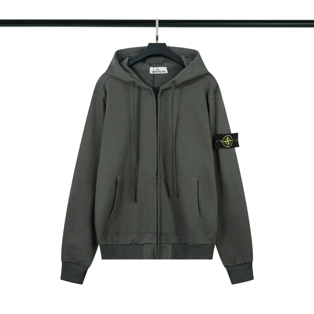 CrossSTONE Gesticktes Kompass Kapuzen-Reißverschluss-Sweatshirt - Lässiger Lockerer Cardigan