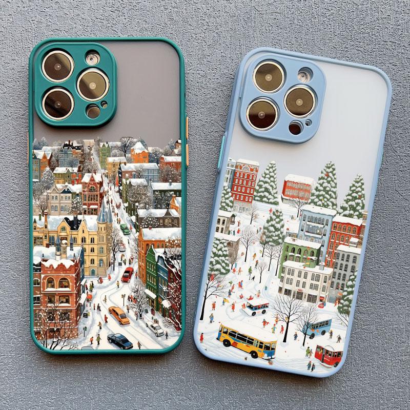 The City Winter Street Snow Scene Phone Case For iphone 13 12 Mini 11 Pro Max 17 16 15 14 Pro Max Plus XR XS X Back Covers