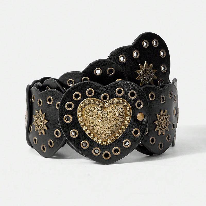 Retro Wasteland-Style Suede Belt with Rivet and Eyelet Accents – Punk Western Heavy Industry for Women