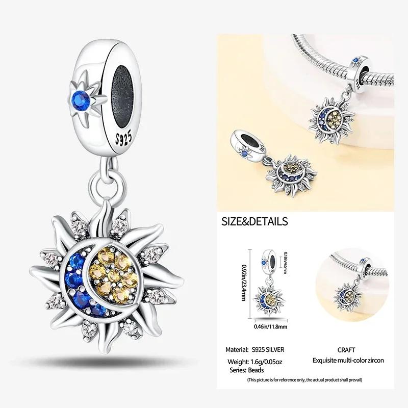 925 Silver Star Moon Charms Earrings Pendant Beads Fit Bracelet Necklace DIY Fine Jewelry Gift for Women