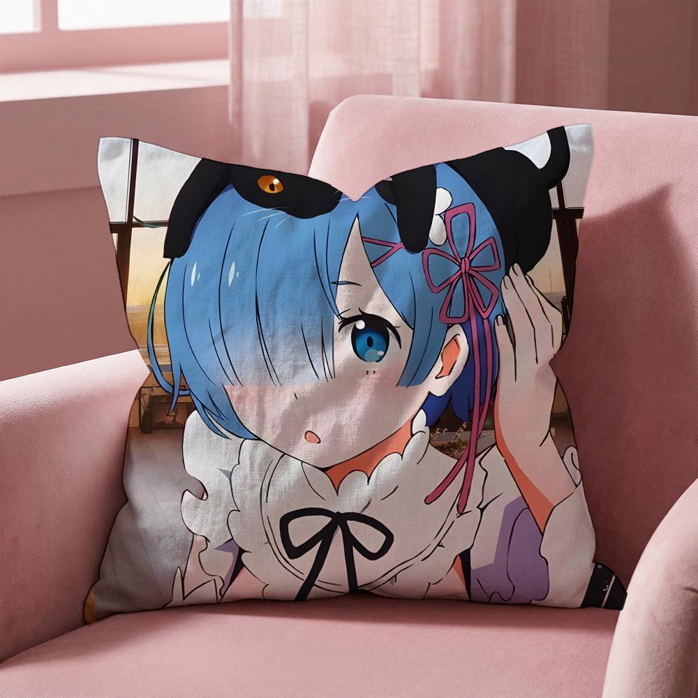 R-Re Zero ANIME Cushion Cover Multi-Scene Pillow Cover for Home & Car - Reversible, Soft & Durable for Daily Use