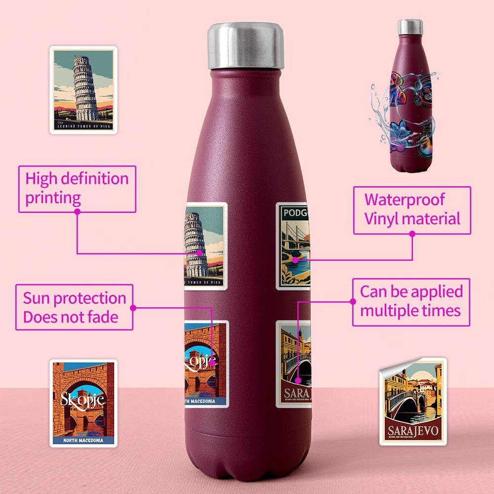 50 European Travel Graffiti Stickers: Waterproof Decorative Stickers for Water Bottles, Computers & Phones
