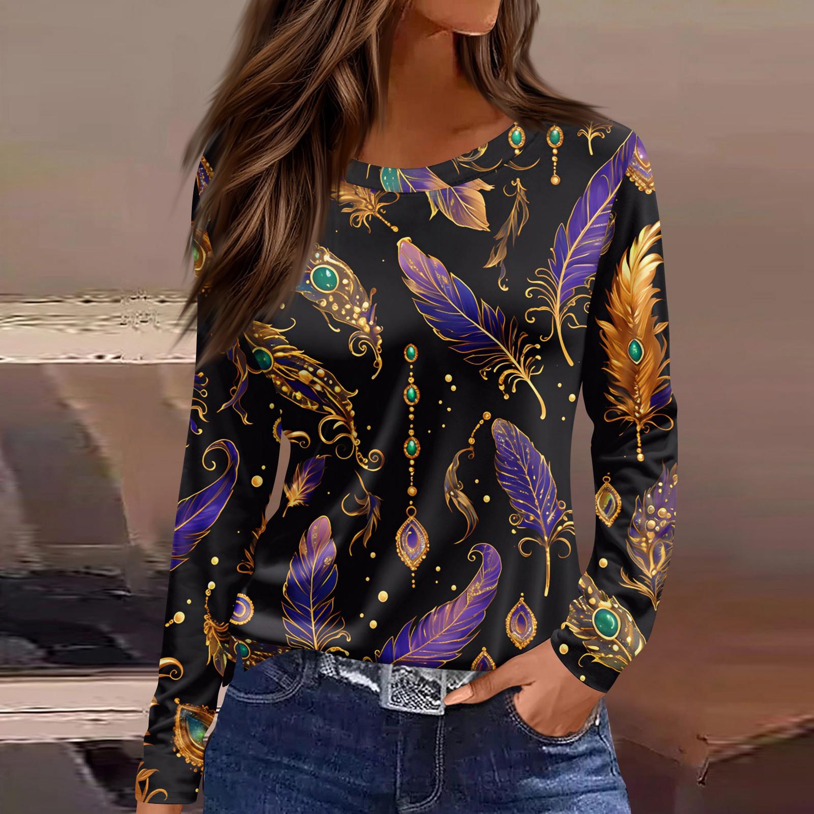 

Женская модная повседневная футболка с круглым вырезом и разрезом по низу, длинный рукав, свободный принт L чёрный