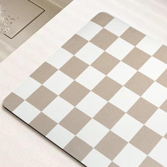 Plaid Coffee Machine Mat Absorbent Diatom Mud Drying Pad Easy-care Dining Table Mat Non-Slip Kitchen Bar Accessory