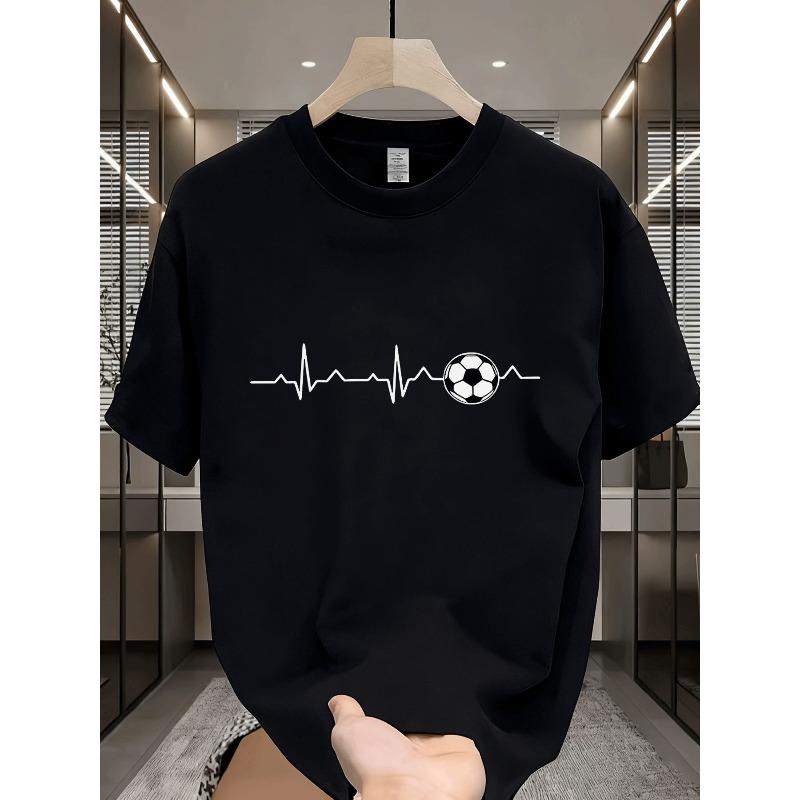 European sizes [Football Pattern Tee] Men s Soccer Football Pulse Line Heartbeat Graphic T-Shirt | Breathable S