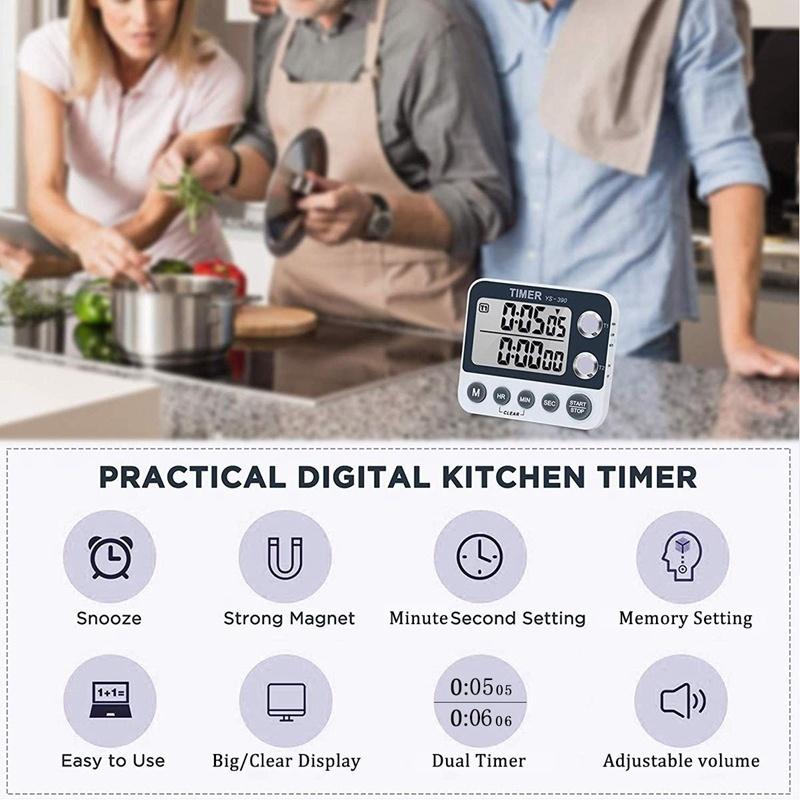 Digital Kitchen Timer Magnetic Back Cooking Timer Large Display Loud Alarm Count-Up Count Down for Cooking Baking