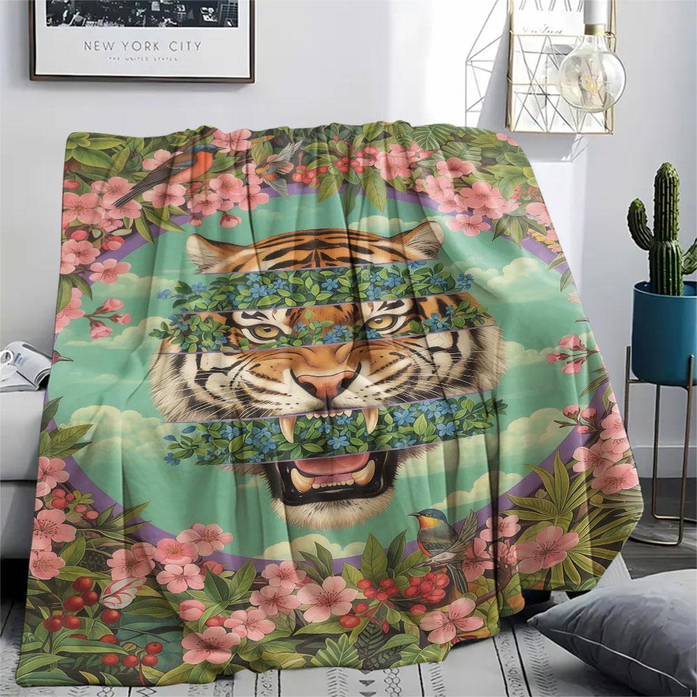 1Pc SplashingAnimals Print Flannel Blanket, High Quality Comfortable for All Seasons, Home Decor, Warmth and Comfort, Perfect for Christmas Gifts