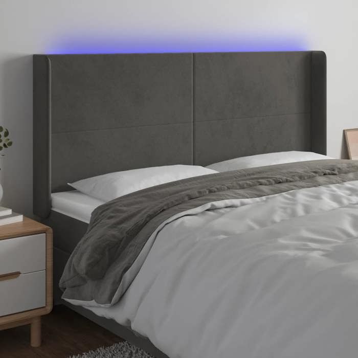 VidaXL Tête de Lit à LED Meuble de Chambre à Coucher Accessoire de Lit Double Tête de Cadre de Lit Intérieur Gris Foncé 3123829