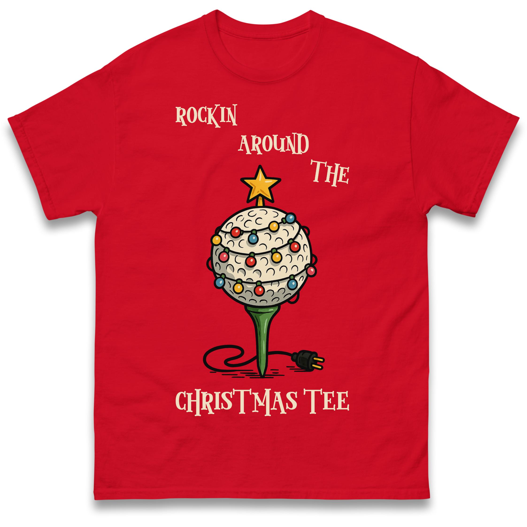 

Golf Rockin Around the Christmas Tee christmas T Shirt Tshirt Mens Womens Unisex Tops Tees S