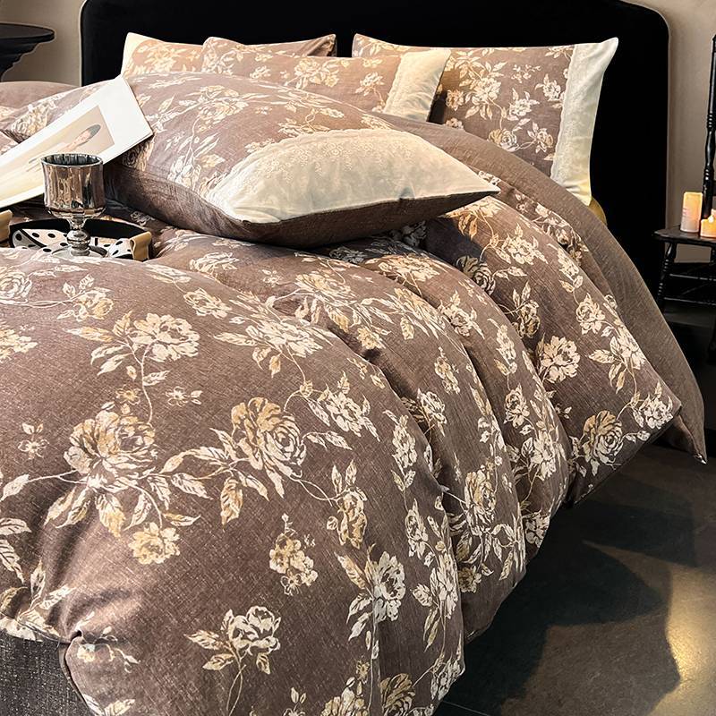 Class A raw hemp four-piece set lace lace thickened quilt cover bed sheet/fitted sheet dormitory kit