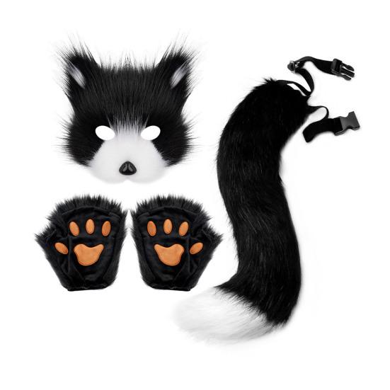 Furry Therian Kostýmová sada pro dívky ženy ocas z umělé kožešiny plyšová maska nadýchané tlapkové rukavice sada liška kočka vlk zvíře cosplay doplňky