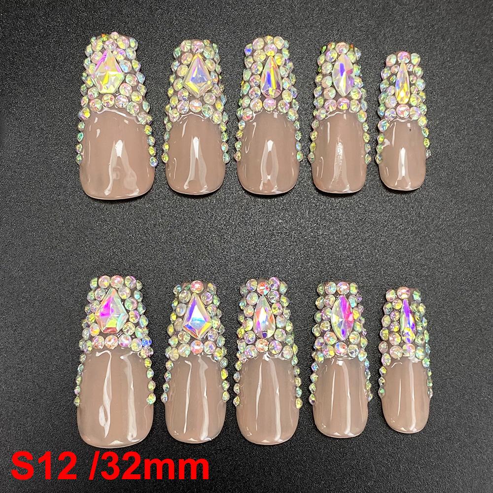 Glossy Hand Paint Thickness Acrylic Handmade Nail Sets 10PCS Multicolor Luxurious Gorgeous UV Gel Carved Artificial Manicure Art