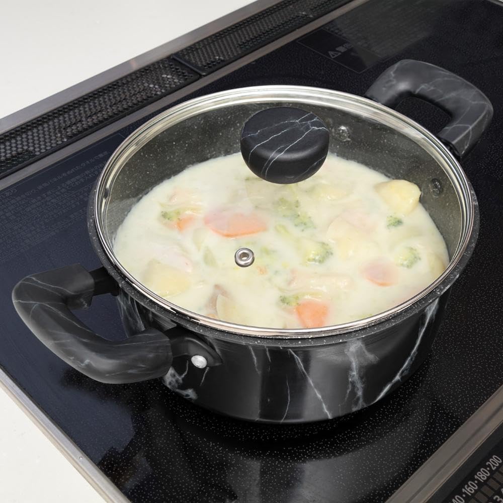 Bestco NX-152 Marble Kitchen 20cm Casserole Saucepan, Black, Marble Pattern, Induction/Gas Cookware
