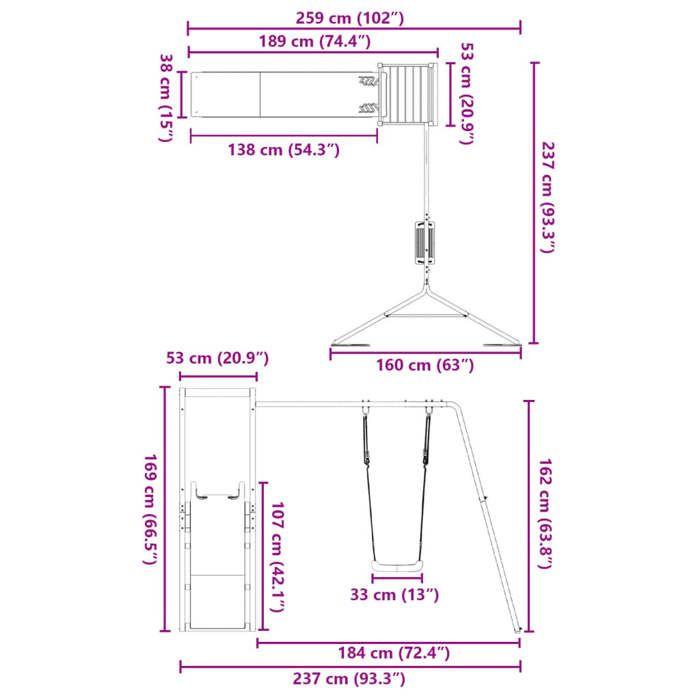 VidaXL Aire de jeux d'extérieur bois de pin massif, ensemble de jeu, ensemble de jeu en bois, ensemble de terrain de jeu 3155954