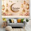Ramadan Kareem Islamic Festival Tapestry Golden Crescent Moon Lanterns Pink Roses Religious Celebration Wall Hanging for Muslim