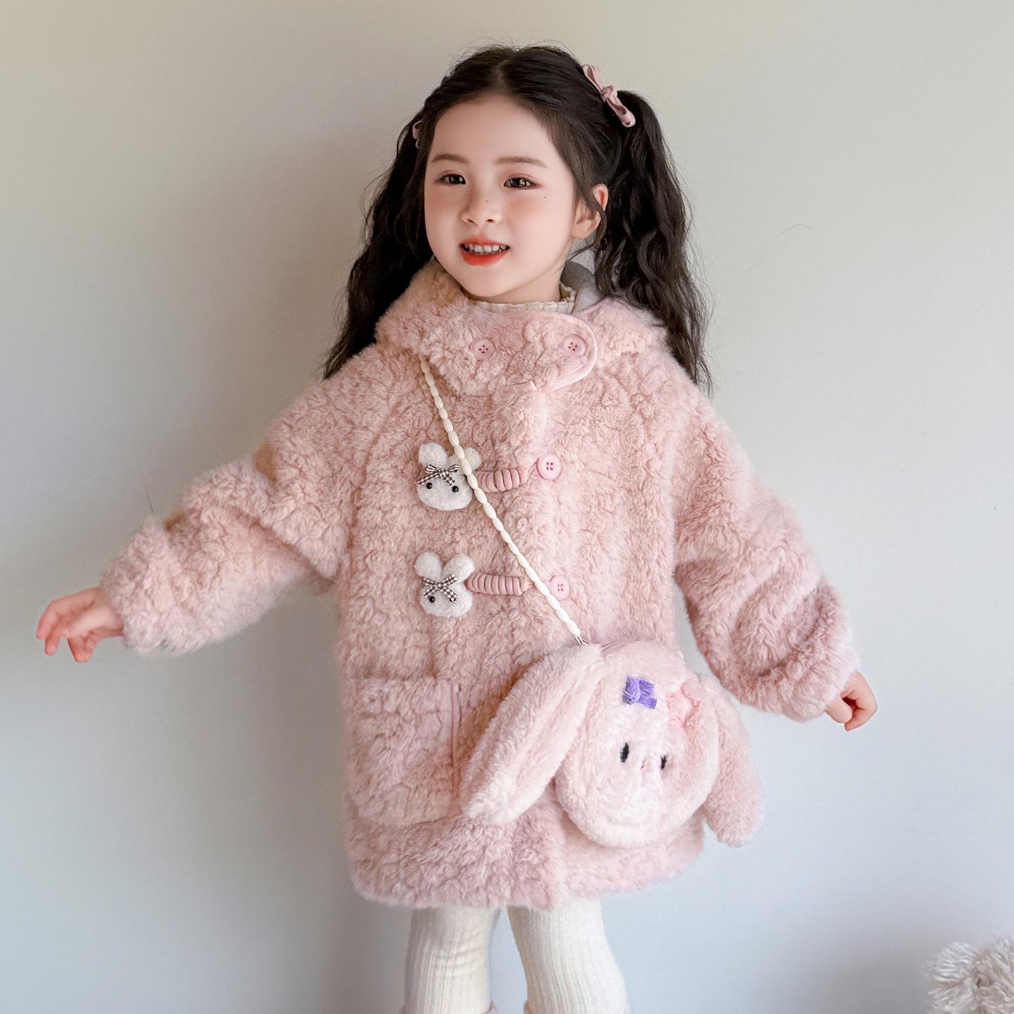 

Пальто из овечьей шерсти с флисовой подкладкой для девочек: 2025 Осень/Зима Милая, Модная, Толстая Детская Куртка 110 cm