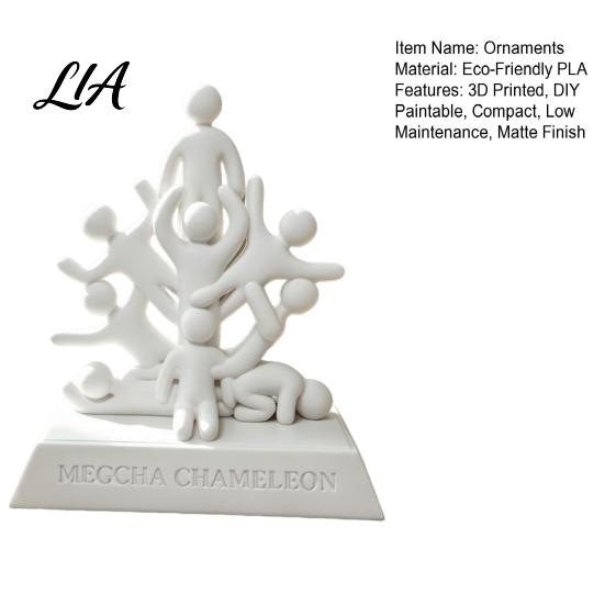 Decorative Countertop Statue 3D Printed Stacked Human Sculpture, Abstract Meccha Chameleon Art Sturdy Lightweight Home Ornament Figurine, Minimalist