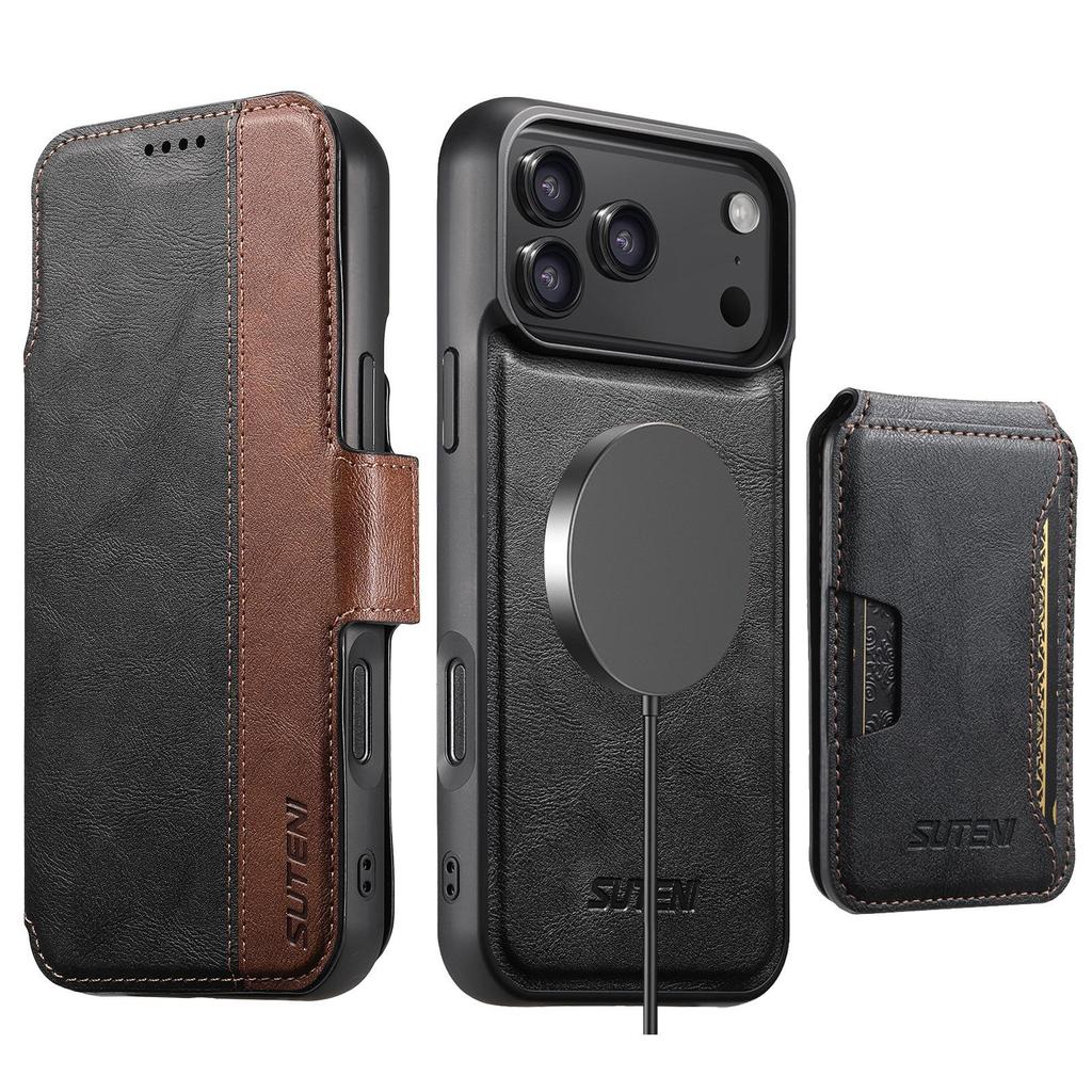 iPhone 17 Pro Max Leather Flip Case with Card Slot, Magnetic and Three-in-One Wireless Charging Stand