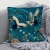 1pc Chinese Crane & Bird Pillowcase - Soft Blue Crane Print Decorative Cushion Cover, Contemporary Asian Style Zippered Machine-Washable Polyester Cov