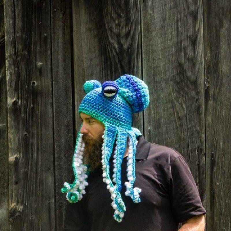 Adult Halloween Crochet Octopus Headgear - Funny Wool Yarn Hat