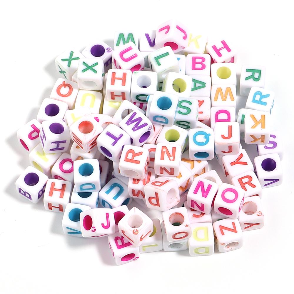 100pcs/lot Big Hole Acrylic Alphabet Beads Colorful Square Loose Spaced Letter Beads For DIY Bracelet Earrings Jewelry Supplies