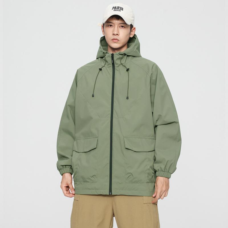 Giacca da Montagna Uomo e Donna Autunno Tooling Antivento Monopetto Cappotto Largo Coppia Outdoor Impermeabile Antivento con Cappuccio