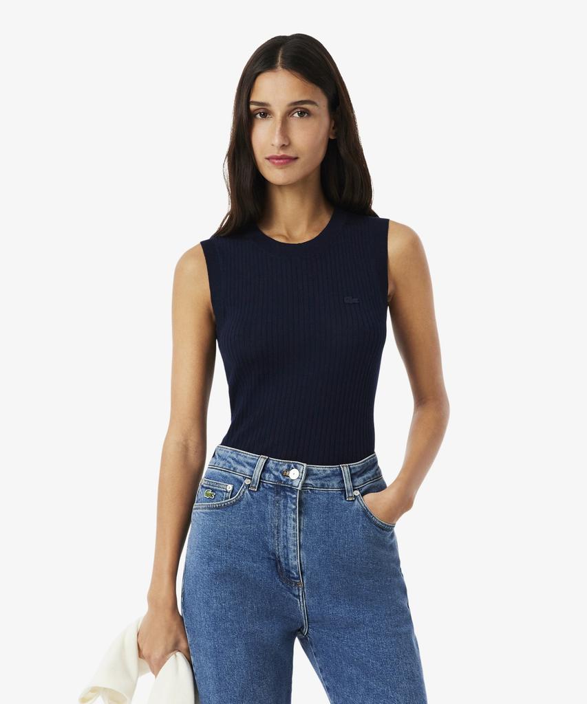LACOSTE Women'S Fine Merino Wool Sleeveless Sweater Af9988-56G 166