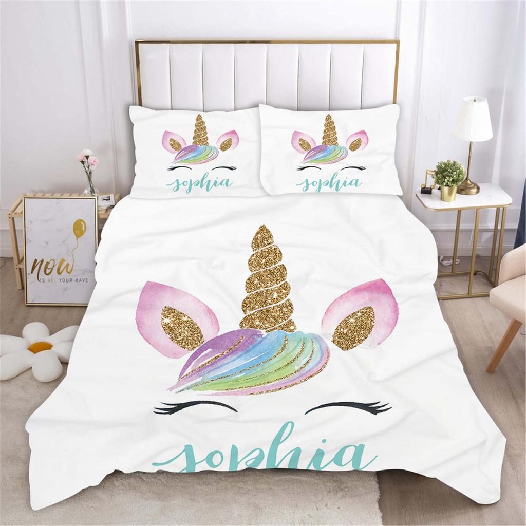 Zestaw Poszwy na Kołdrę Jednorożec Kołdra Pościel 3D Zestaw Pościeli Dziecięcej 3-częściowy 1 Poszwa na Kołdrę Rozmiar King Halloween Boże Narodzenie